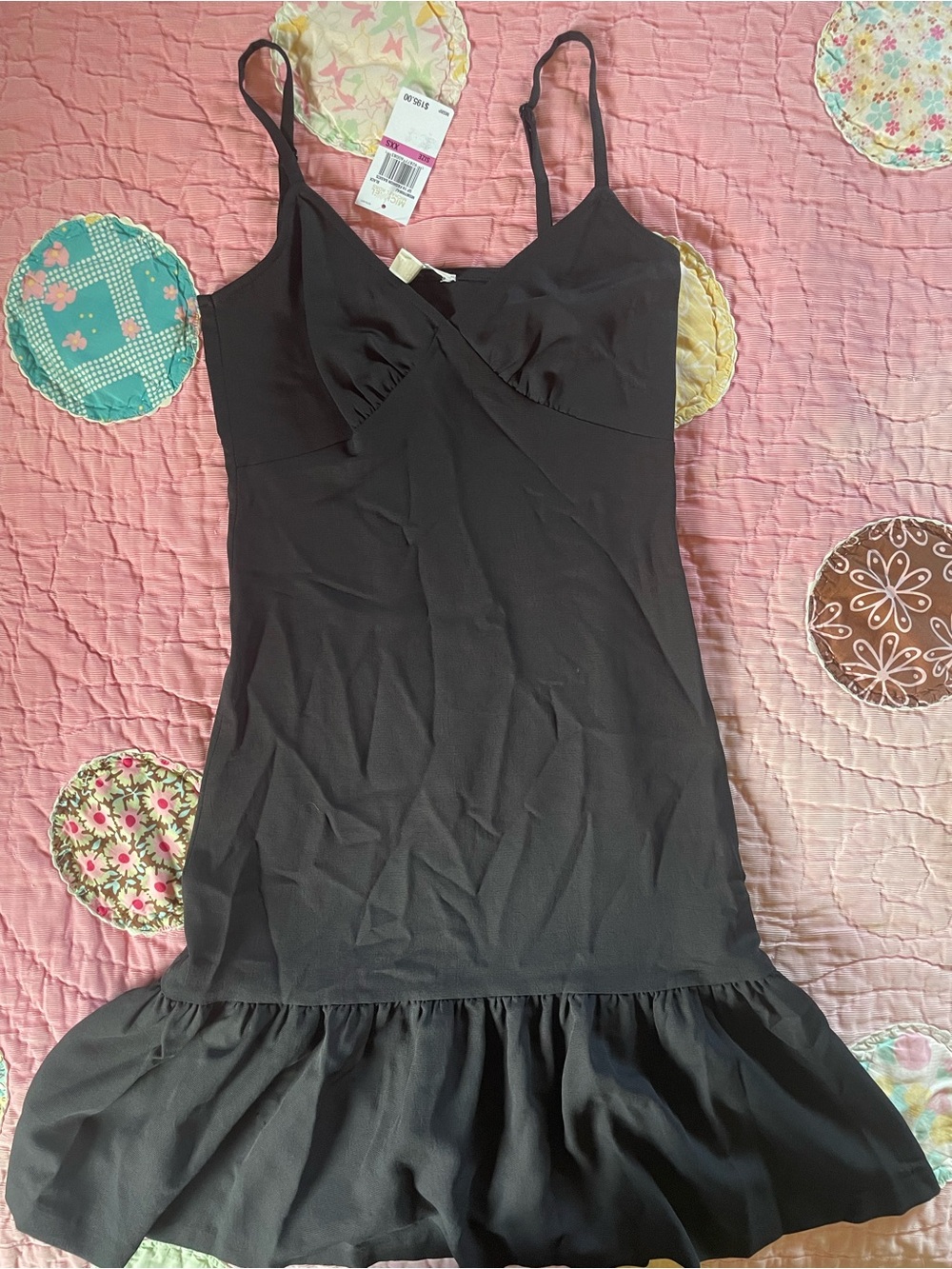 MICHAEL Michael Kors Black Mini Slip Dress with Ruffle Hem